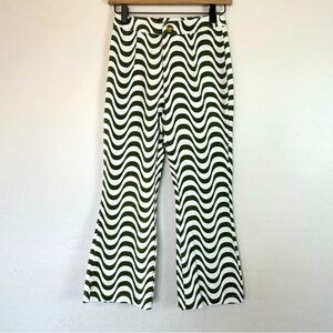 Green and White Wave Pattern Pants